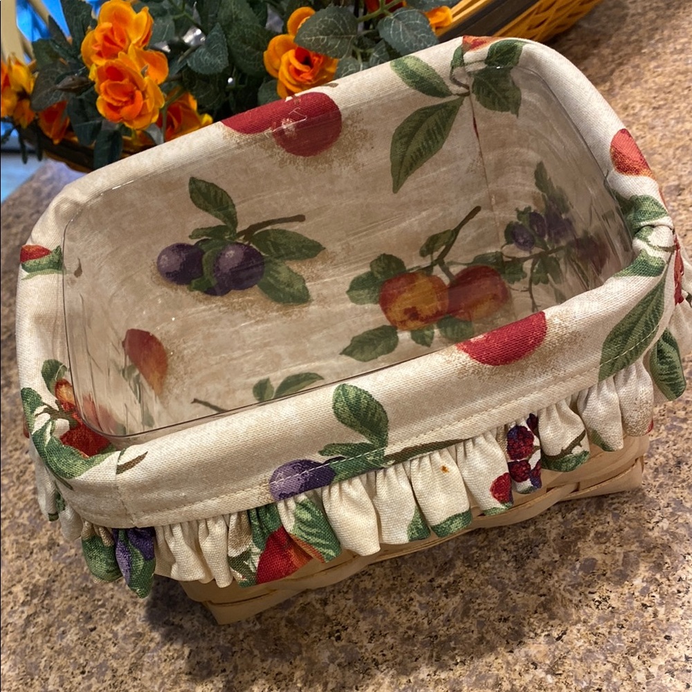 Longaberger Small Recipe Basket Fruit Medley Fabric Liner and Plastic Protector